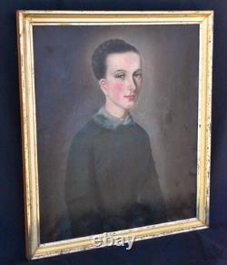 Portrait ancien huile sur toile école française vers 1900 femme tableau ancien