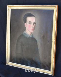 Portrait ancien huile sur toile école française vers 1900 femme tableau ancien