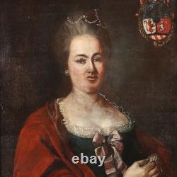 Portrait d'une Femme Noble Tableau Ancien Huile sur Toile XVIIIe Siècle