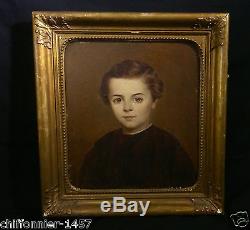 Portrait de jeune garçon huile sur carton XIX° Tableau Ancien a identifier