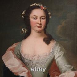 Portrait de noble dame tableau ancien peinture huile sur toile 19ème siècle