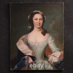 Portrait de noble dame tableau ancien peinture huile sur toile 19ème siècle