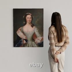 Portrait de noble dame tableau ancien peinture huile sur toile 19ème siècle