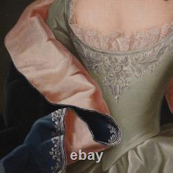 Portrait de noble dame tableau ancien peinture huile sur toile 19ème siècle