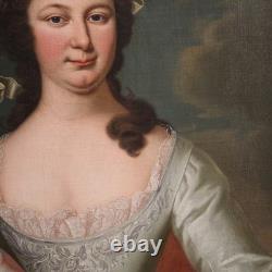 Portrait de noble dame tableau ancien peinture huile sur toile 19ème siècle