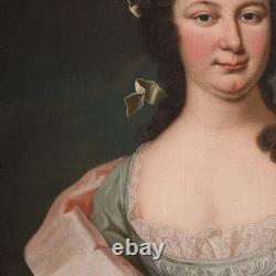 Portrait de noble dame tableau ancien peinture huile sur toile 19ème siècle