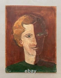 Portrait, huile sur panneau de bois, tableau ancien signé, peinture, XXe