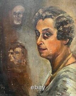 Portraits, Huile Sur Carton, Tableau Ancien, Peinture, Début XXe