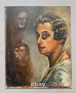 Portraits, Huile Sur Carton, Tableau Ancien, Peinture, Début XXe