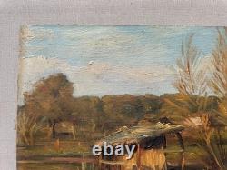 Prairie aux environs d'Antibes, huile sur carton, tableau ancien, peinture, 1892 Prairie aux environs d'Antibes, huile sur carton, tableau ancien, peinture, 1892