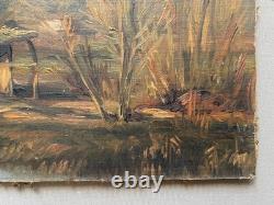 Prairie aux environs d'Antibes, huile sur carton, tableau ancien, peinture, 1892