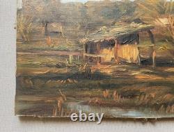 Prairie aux environs d'Antibes, huile sur carton, tableau ancien, peinture, 1892