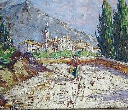 ROBERT GIOVANI, village, montagne, méditerranée, cadre montparnasse, TABLEAU ANCIEN