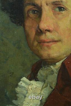 Rare Tableau ancien Portrait de jeune homme costume Rouge Romantisme Roybet 19e