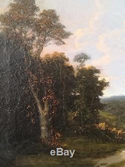 Rare, ancien tableau, HST, paysage, sous-bois, Jean Hector Gambart, XIXème siècle