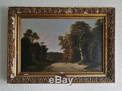 Rare, ancien tableau, HST, paysage, sous-bois, Jean Hector Gambart, XIXème siècle