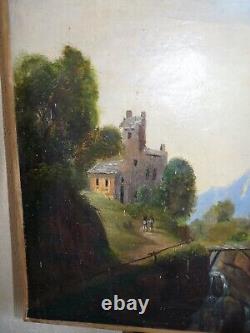 Rare ancienne Peinture à l'huile tableaux 18ème Paysage montagnes