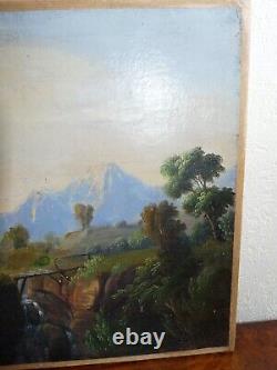 Rare ancienne Peinture à l'huile tableaux 18ème Paysage montagnes