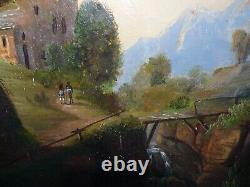 Rare ancienne Peinture à l'huile tableaux 18ème Paysage montagnes