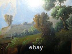 Rare ancienne Peinture à l'huile tableaux 18ème Paysage montagnes