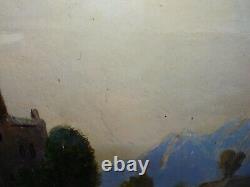 Rare ancienne Peinture à l'huile tableaux 18ème Paysage montagnes