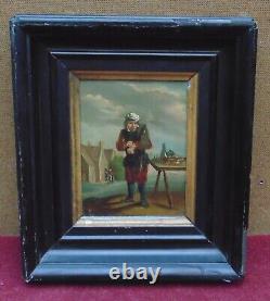 Rare magnifique ancien TABLEAU huile sur cuivre 18 eme le rebouteux très fin dét