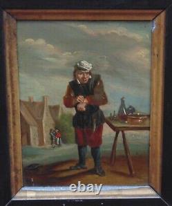 Rare magnifique ancien TABLEAU huile sur cuivre 18 eme le rebouteux très fin dét