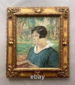 Richard Ranft, portrait de femme au jardin, tableau ancien signé, peinture Richard Ranft, portrait de femme au jardin, tableau ancien signé, peinture