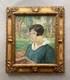 Richard Ranft, portrait de femme au jardin, tableau ancien sign&eacute;, peinture