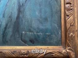 Richard Ranft, portrait de femme au jardin, tableau ancien signé, peinture