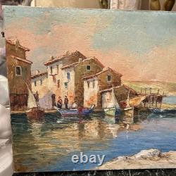 Robert Giovani, tableau ancien huile sur toile MARINE signée vintage décoration