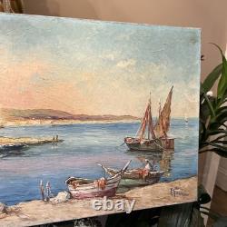 Robert Giovani, tableau ancien huile sur toile MARINE signée vintage décoration