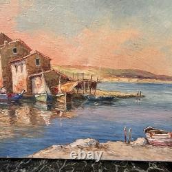 Robert Giovani, tableau ancien huile sur toile MARINE signée vintage décoration