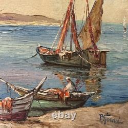 Robert Giovani, tableau ancien huile sur toile MARINE signée vintage décoration