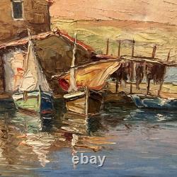 Robert Giovani, tableau ancien huile sur toile MARINE signée vintage décoration