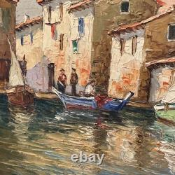 Robert Giovani, tableau ancien huile sur toile MARINE signée vintage décoration