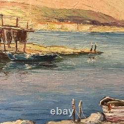 Robert Giovani, tableau ancien huile sur toile MARINE signée vintage décoration