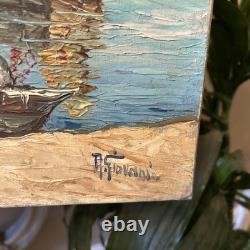 Robert Giovani, tableau ancien huile sur toile MARINE signée vintage décoration