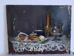 Roberts Tableau peinture ancienne HST nature morte signé a restauré
