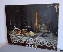 Roberts Tableau peinture ancienne HST nature morte signé a restauré