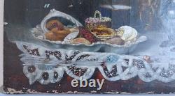 Roberts Tableau peinture ancienne HST nature morte signé a restauré