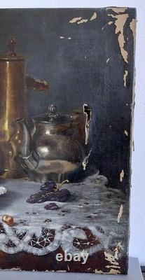 Roberts Tableau peinture ancienne HST nature morte signé a restauré