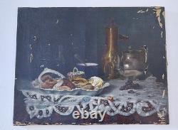 Roberts Tableau peinture ancienne HST nature morte signé a restauré