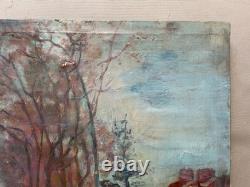 Rue animée, huile sur toile, signature à identifier, tableau ancien, peinture
