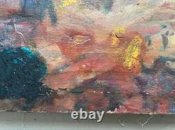 Rue animée, huile sur toile, signature à identifier, tableau ancien, peinture