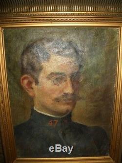Superbe Tableau Ancien Portrait 1915 R. Verne