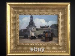 SUPERBE ancien TABLEAU PEINTURE HST BRETAGNE BRETONS CONCARNEAU H. BARNOUIN