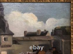 SUPERBE ancien TABLEAU PEINTURE HST BRETAGNE BRETONS CONCARNEAU H. BARNOUIN
