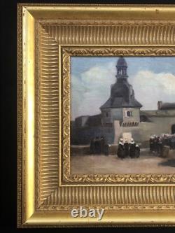 SUPERBE ancien TABLEAU PEINTURE HST BRETAGNE BRETONS CONCARNEAU H. BARNOUIN