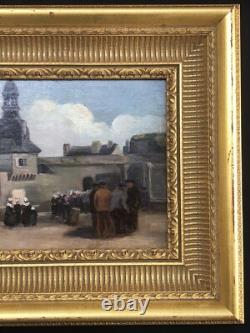 SUPERBE ancien TABLEAU PEINTURE HST BRETAGNE BRETONS CONCARNEAU H. BARNOUIN